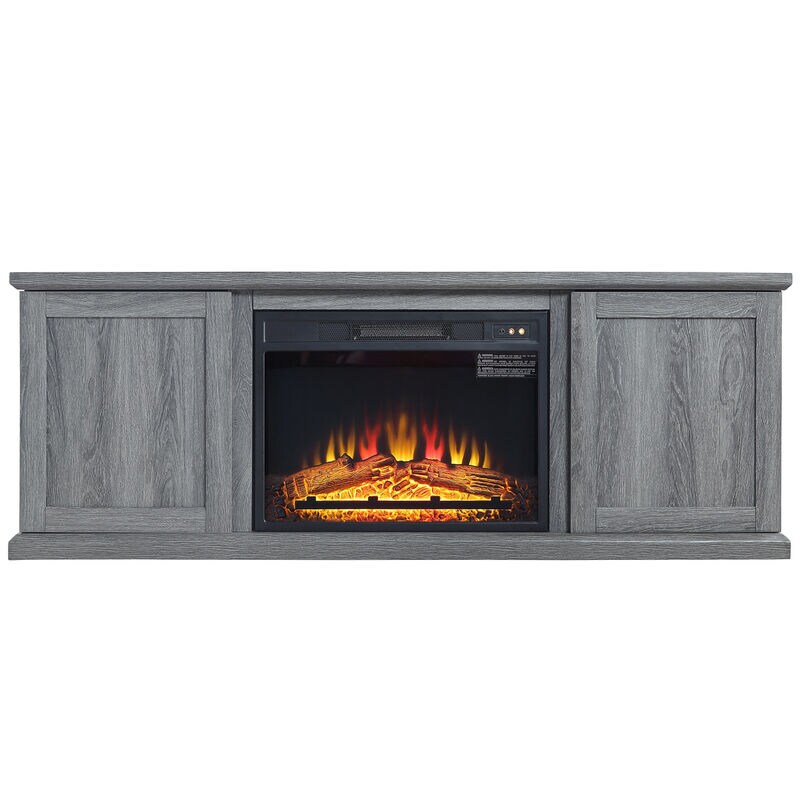Manhattan Comfort Franklin 60" Fireplace Console - Gray, , hires