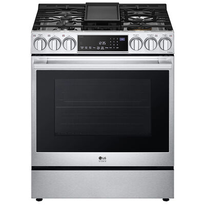 LG Studio InstaView 30 in. 6.3 cu. ft. Smart Air Fry Convection Oven Slide-In Gas Range with 4 Sealed Burners & Griddle - Stainless Steel | LSGS6338F
