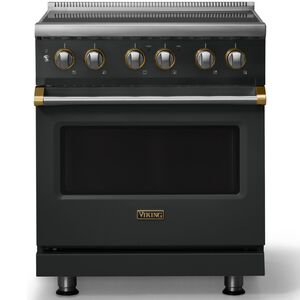 Viking 5 Series 30 in. 4.7 cu. ft. True European Convection Electric Range with 4 Induction Burners - Antique Bronze - Brushed Brass Trim Option, , hires