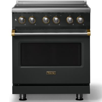 Viking 5 Series 30 in. 4.7 cu. ft. True European Convection Electric Range with 4 Induction Burners - Antique Bronze - Brushed Brass Trim Option | VIR53044BANB