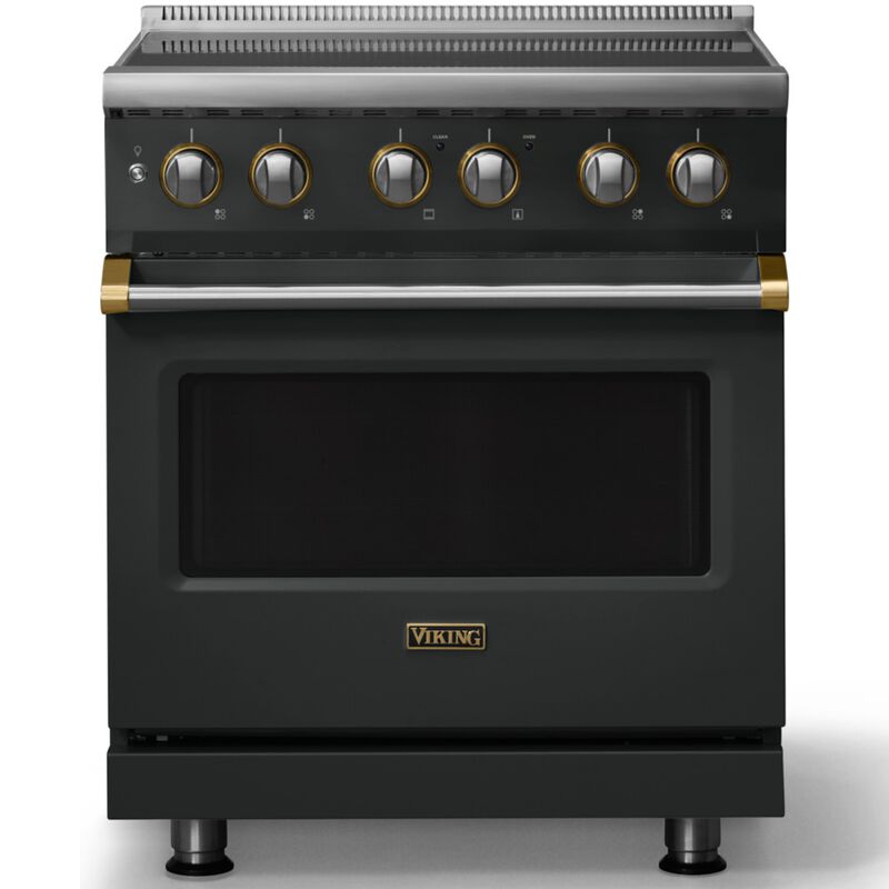 Viking 5 Series 30 in. 4.7 cu. ft. True European Convection Electric Range with 4 Induction Burners - Antique Bronze - Brushed Brass Trim Option, , hires