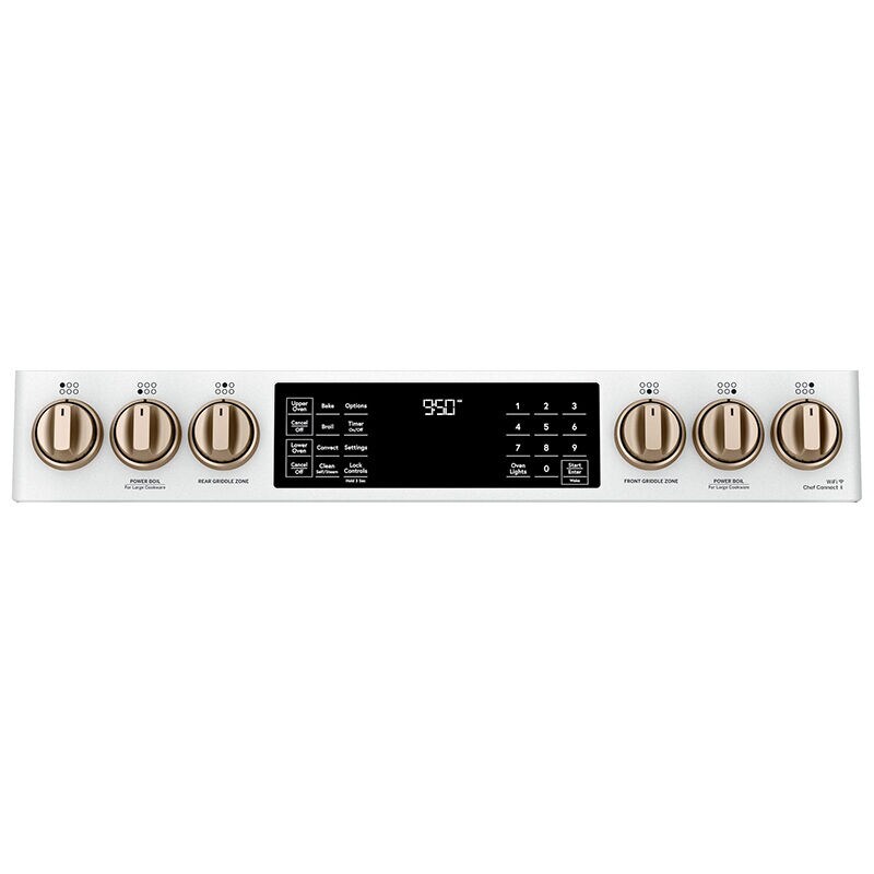 Cafe 30 in. 7 cu. ft. Smart Air Fry True European Convection Double Oven Slide-In Dual Fuel Range with 6 Sealed Burners & Griddle - Matte White, Matte White, hires