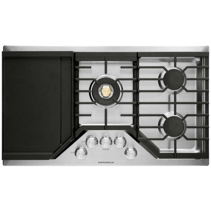 Monogram 36 in. 5-Burner Natural Gas Cooktop with Griddle, Simmer Burner & Power Burner - Stainless Steel, , hires