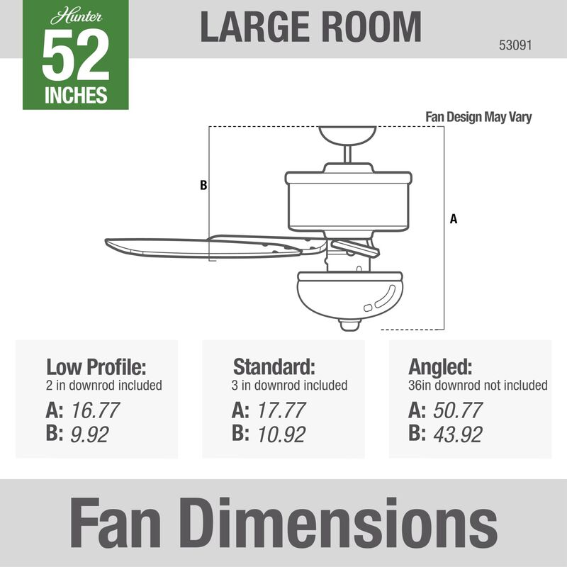 Hunter 52 inch Builder Ceiling Fan with LED Light Kit and Pull Chain - New Bronze, Bronze, hires