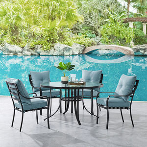 Hanover Lavallette 5-Piece 52" Round Glass Top Dining Set - Blue, , hires