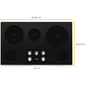 Whirlpool 36 in. 5-Burner Electric Cooktop with Simmer Burner & Power Burner - Stainless Steel, , hires