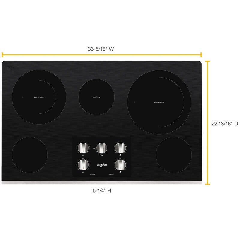 Whirlpool 36 in. 5-Burner Electric Cooktop with Simmer Burner & Power Burner - Stainless Steel, , hires