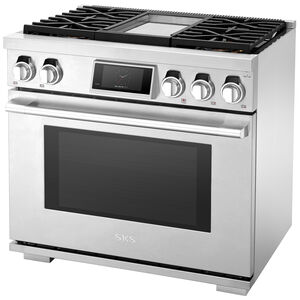 SKS 36 in. 6.3 cu. ft. Smart Standard Convection Steam Dual Fuel Range with 4 Sealed Burners & Griddle - Stainless Steel, , hires