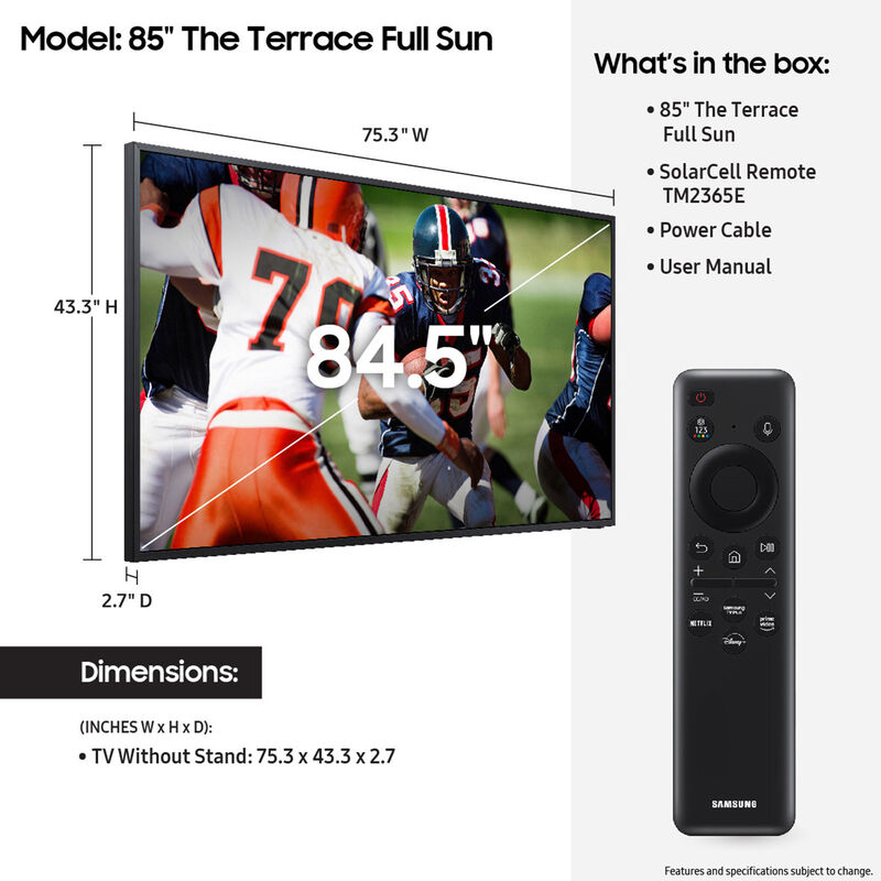 Samsung - The Terrace Series 85" Class Full Sun 4K UHD Neo QLED Smart Tizen Outdoor TV, , hires