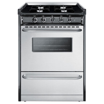Summit 24 in. 2.9 cu. ft. Oven Slide-In Gas Range with 4 Open Burners - Stainless Steel | TNM6107BRW