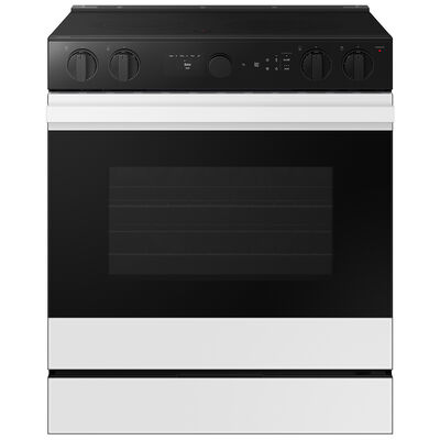 Samsung Bespoke 30 in. 6.3 cu. ft. Smart Air Fry Convection Oven Slide-In Electric Range with 5 Smoothtop Burners - White Glass | NSE6DB850012