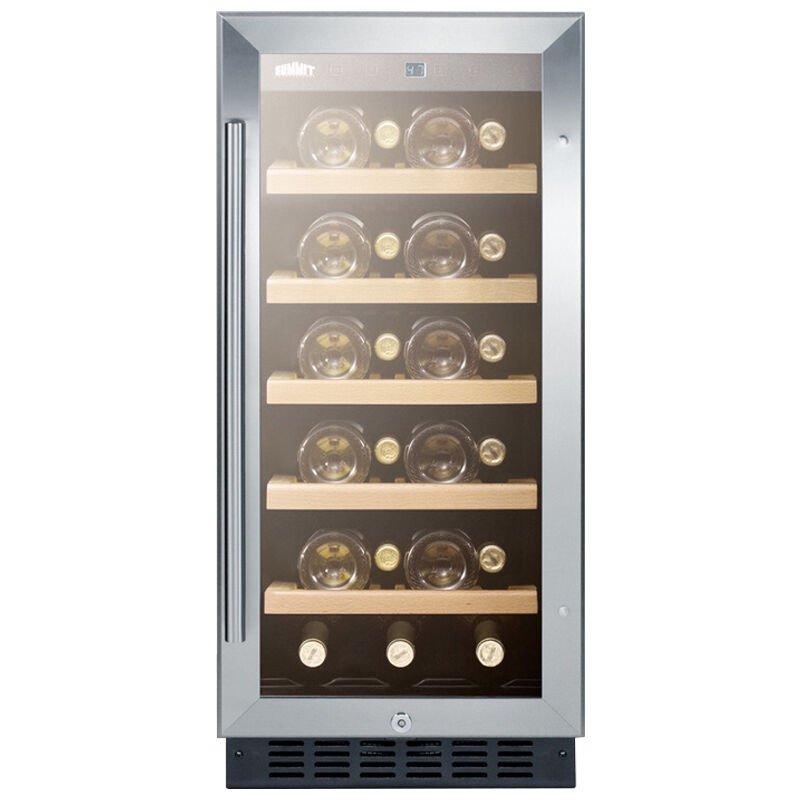 Summit 15 in. Compact Built-In or Freestanding 2.2 cu.ft Wine Cooler with 23 Bottle Capacity, Single Temperature Zones & Digital Control - Stainless Steel, , hires