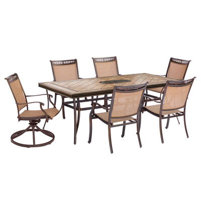 anover Fontana 7-Piece Porcelain Tile Top Dining Set with Four Sling Chairs and Two Swivel Chairs | FNTDN7PCSWT2