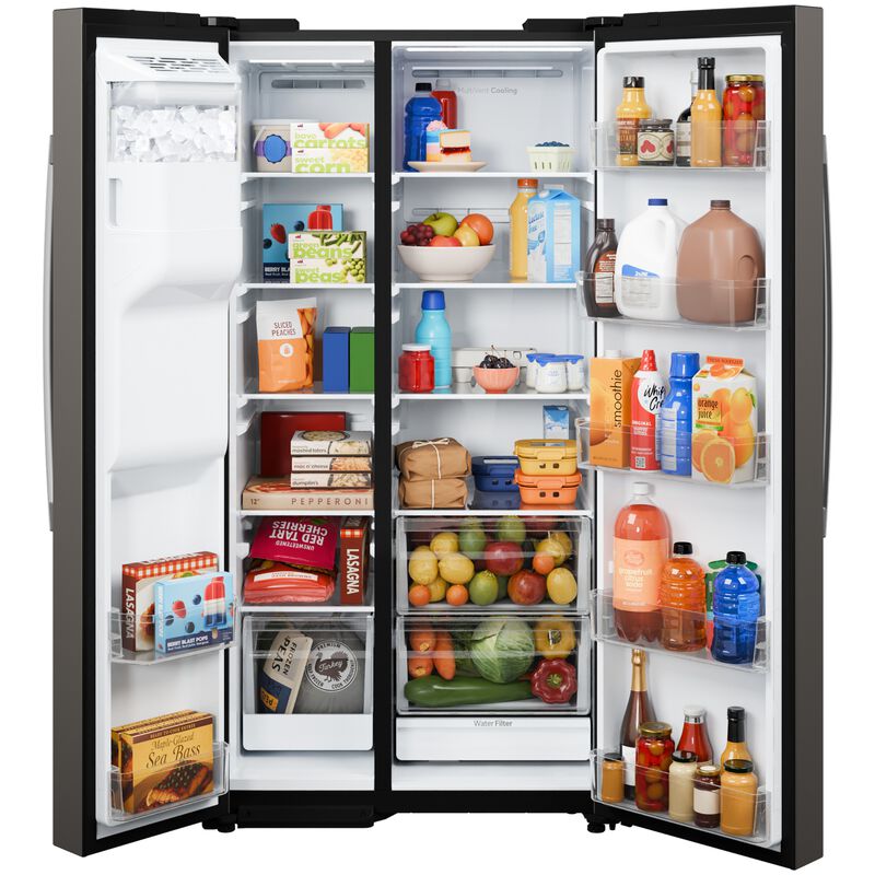 GE 36 in. 23.6 cu. ft. Counter Depth Side-by-Side Refrigerator with Ice & Water Dispenser - Slate, Slate, hires