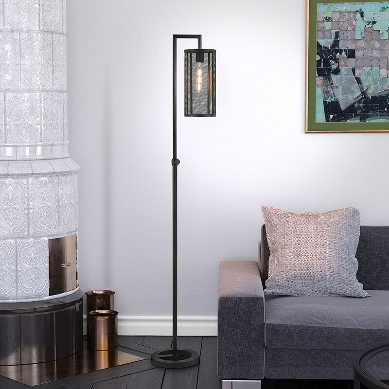 Hudson & Canal Parthen Blackened Bronze Floor Lamp with Perforated Metal Shade, , hires