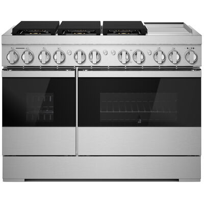 JennAir Noir Series 48 in. 6.3 cu. ft. Smart Convection Double Oven Freestanding Dual Fuel Range with 6 Sealed Burners & Griddle - Stainless Steel | JDRP548HM