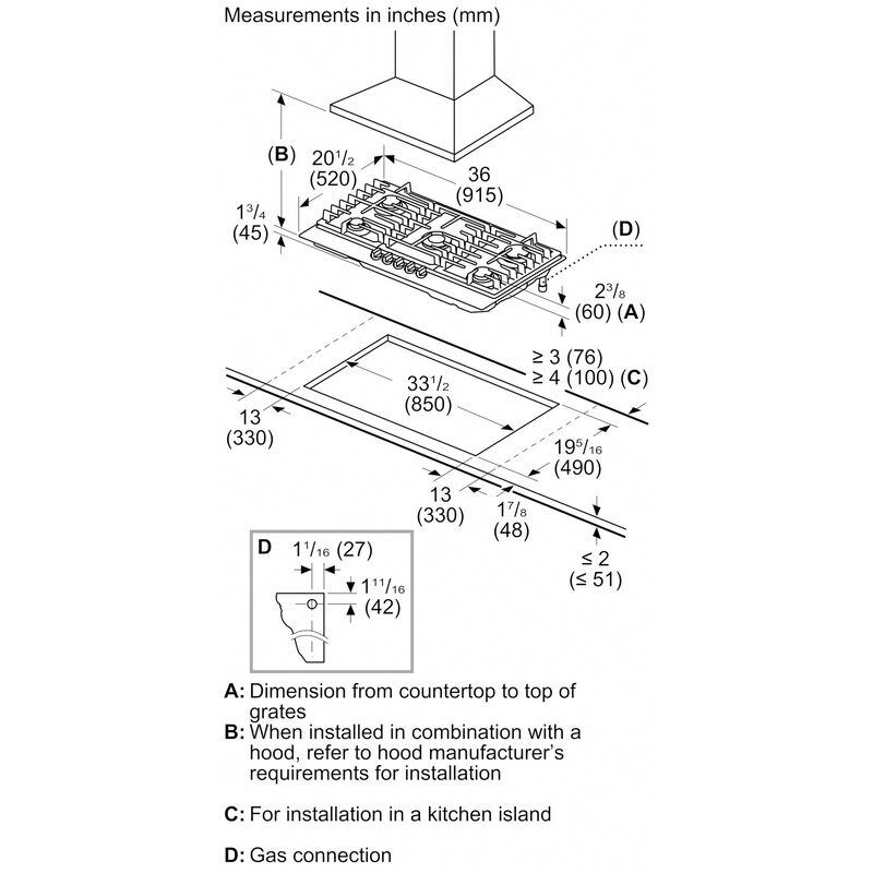 Bosch 300 Series 36 in. 5-Burner Natural Gas Cooktop with Simmer Burner & Power Burner - Stainless Steel, , hires