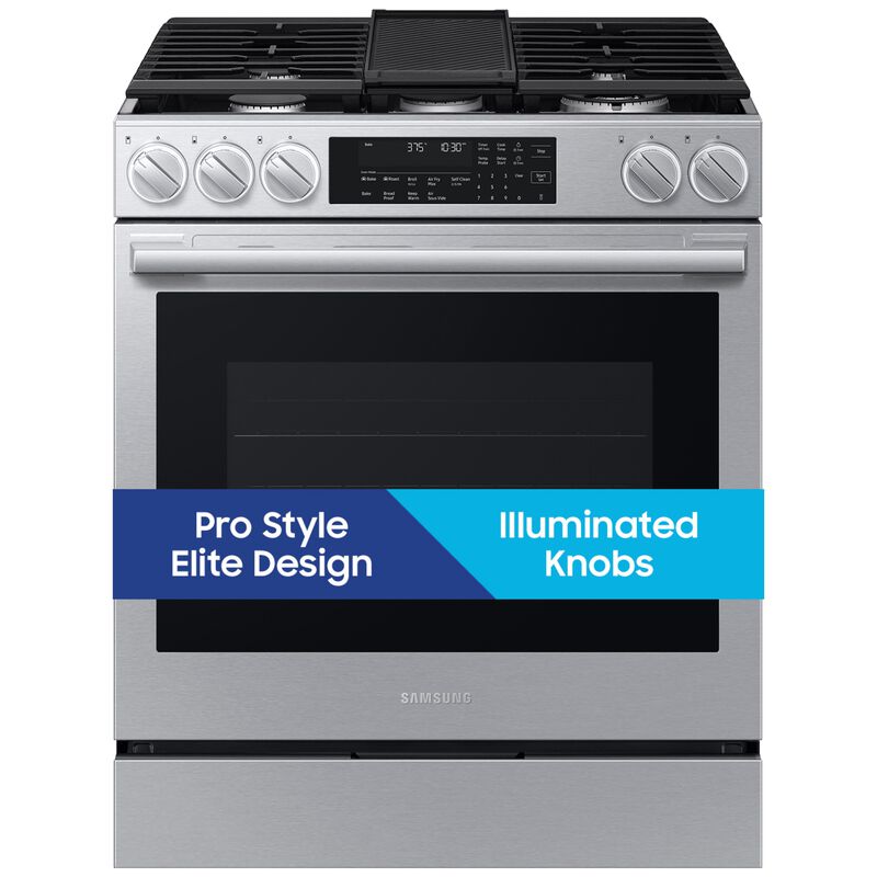 Samsung Bespoke 30 in. 6.0 cu. ft. Smart Air-Fry True European Convection Slide-In Gas Range with 5 Sealed Burners & Griddle - Stainless Steel, Stainless Steel, hires