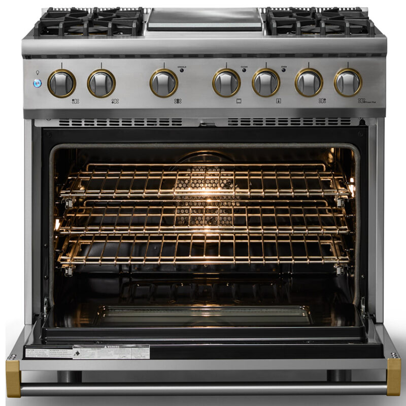 Viking 5 Series 36 in. 5.6 cu. ft. True European Convection Dual Fuel Range with 4 Sealed Burners & Griddle - Stainless Steel, , hires