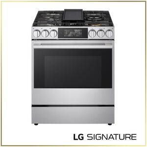 LG SIGNATURE 30 in. 6.3 cu. ft. Smart Air-Fry True European Convection Slide-in Gas Range with 5 Sealed Burners & Griddle - PrintProof Stainless Steel, , hires