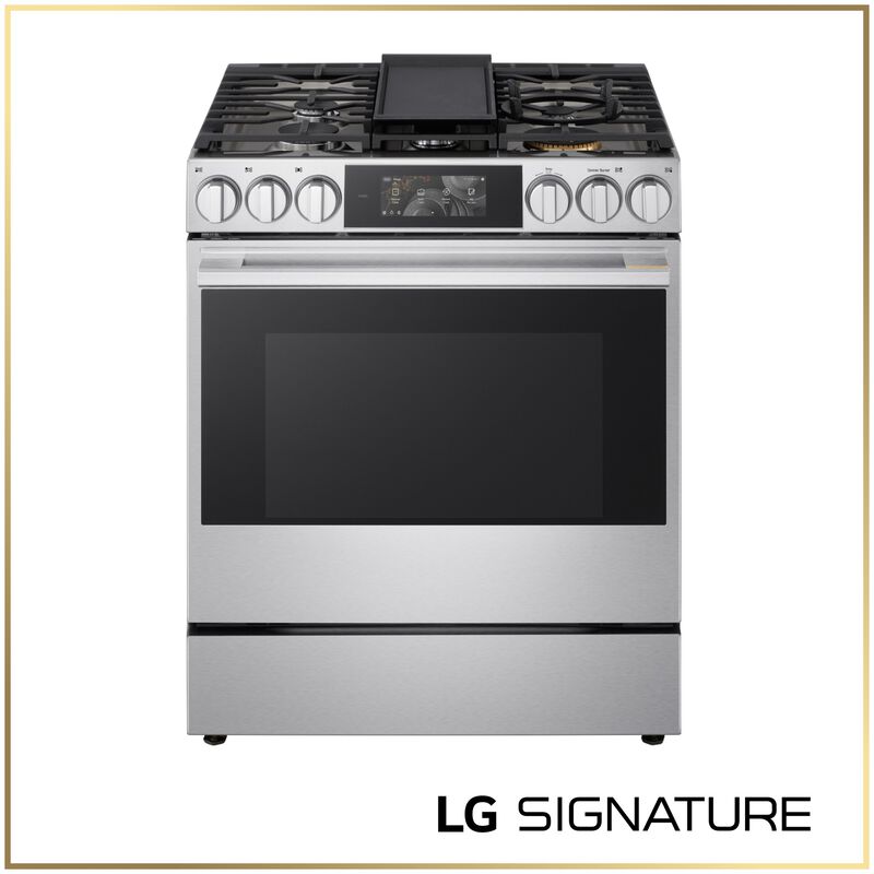 LG SIGNATURE 30 in. 6.3 cu. ft. Smart Air-Fry True European Convection Slide-in Gas Range with 5 Sealed Burners & Griddle - PrintProof Stainless Steel, , hires