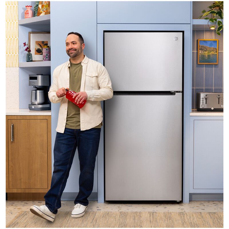 GE 30 in. 21.0 cu. ft. Garage-Ready Top Freezer Refrigerator - Fingerprint Resistant Stainless, Fingerprint Resistant Stainless, hires