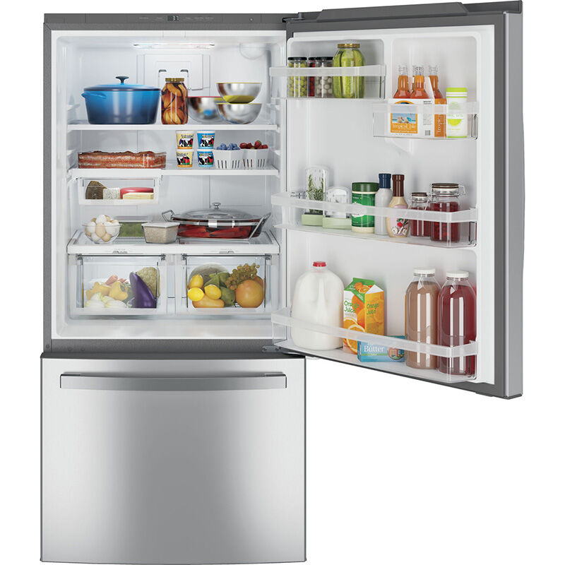 GE 33 in. 24.8 cu. ft. Bottom Freezer Refrigerator with Ice Maker - Fingerprint Resistant Stainless, , hires