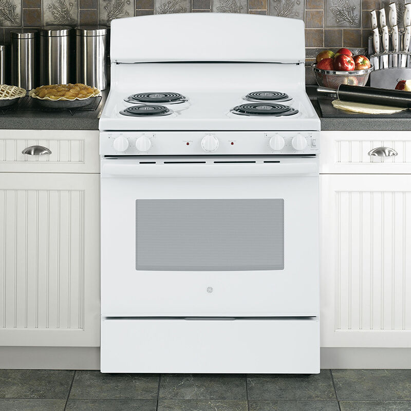 GE 30 in. 5.0 cu. ft. Oven Freestanding Electric Range with 4 Coil Burners - White, White, hires