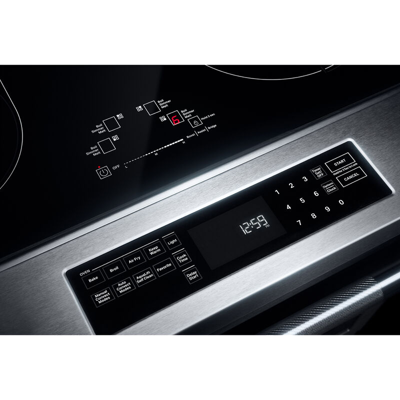 JennAir Rise Series 30 in. 6.4 cu. ft. Air Fry True European Convection Slide-In Electric Range with 4 Induction Burners - Stainless Steel, , hires