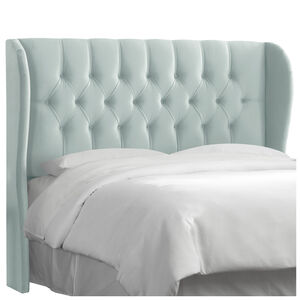 Skyline Furniture Tufted Wingback Velvet Fabric Full Size Upholstered Headboard - Pool Blue, Pool, hires
