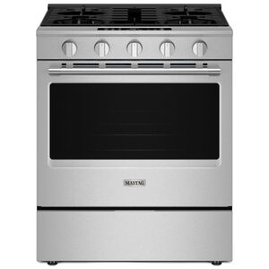 Maytag 30 in. 5.0 cu. ft. Smart Air-Fry Standard Convection Slide-In Gas Range with 5 Sealed Burners, Reversible Grill & Griddle - Fingerprint Resistant Stainless Steel, , hires