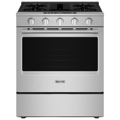 Maytag 30 in. 5.0 cu. ft. Smart Air-Fry Standard Convection Slide-In Gas Range with 5 Sealed Burners, Reversible Grill & Griddle - Fingerprint Resistant Stainless Steel | MSGS7030SZ