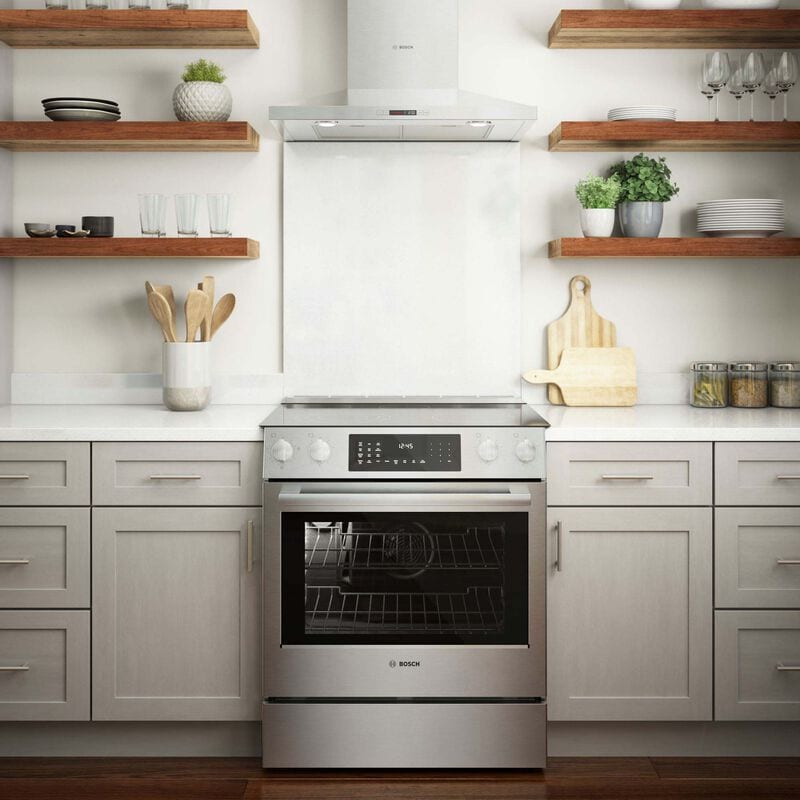 Bosch Benchmark 30 in. 4.6 cu. ft. True European Convection Slide-In Electric Range with Smoothtop Burners - Stainless Steel, , hires