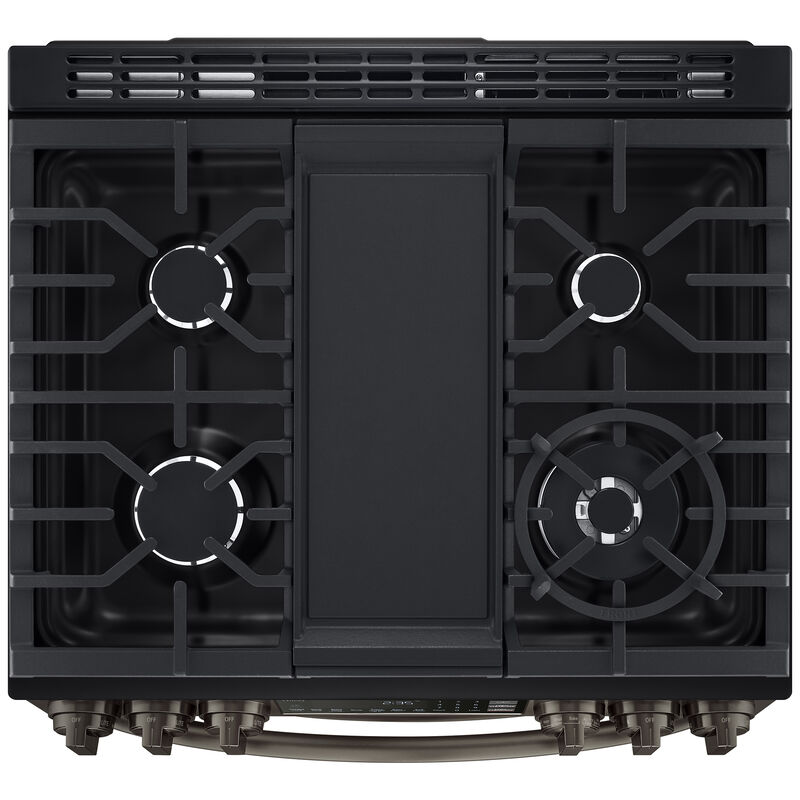 LG InstaView 30 in. 6.9 cu. ft. Smart Air Fry True European Convection Double Oven Slide-In Gas Range with 5 Sealed Burners & Griddle - PrintProof Black Stainless Steel, PrintProof Black Stainless Steel, hires