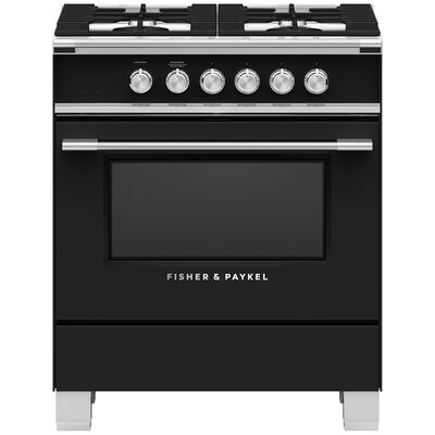 Fisher & Paykel 30 in. 3.5 cu. ft. Convection Oven Freestanding Gas Range with 4 Sealed Burners - Black | OR30SCG4B1