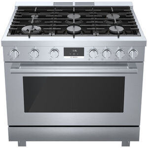 Bosch 800 Series 36 in. 3.4 cu. ft. Standard Convection Gas Range with 6 Sealed Burners - Stainless Steel, , hires