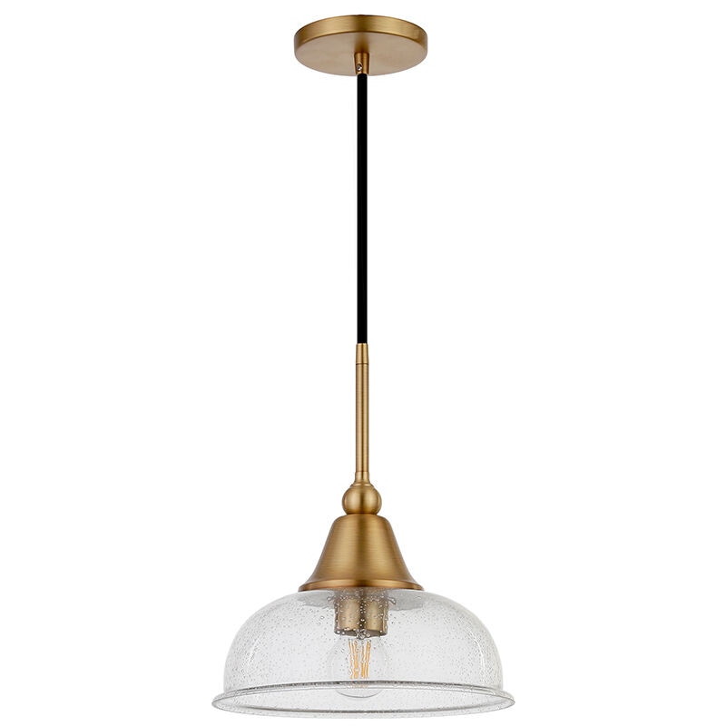 Hudson & Canal Magnolia 10.75 in. Pendant with Seeded Glass - Brass, , hires