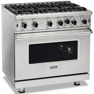 Viking 5 Series 36 in. 5.1 cu. ft. Standard Convection Gas Range with Open Burners - Stainless Steel, , hires