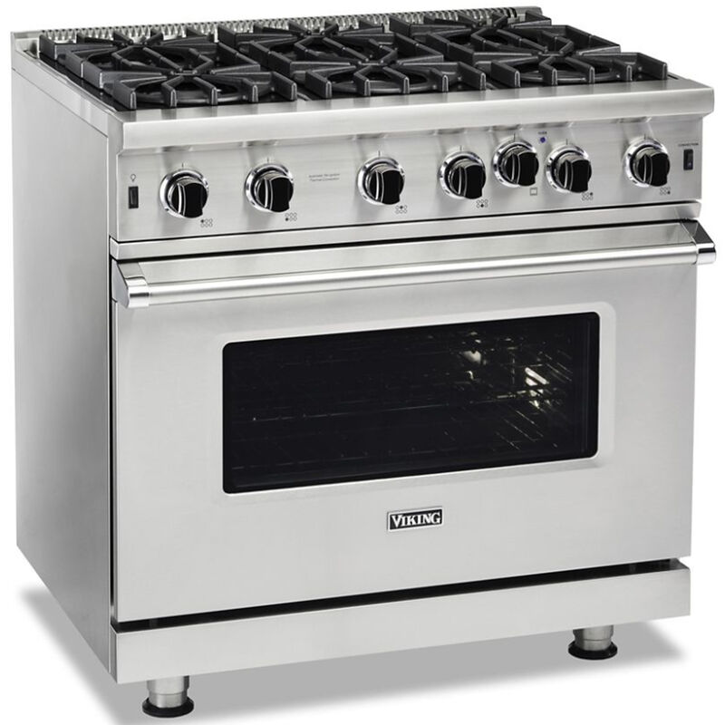 Viking 5 Series 36 in. 5.1 cu. ft. Standard Convection Gas Range with Open Burners - Stainless Steel, , hires