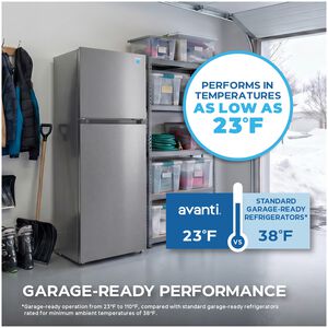 Avanti 28 in. 14.6 cu. ft. Counter Depth Garage-Ready Top Freezer Refrigerator - Stainless Steel, Stainless Steel, hires