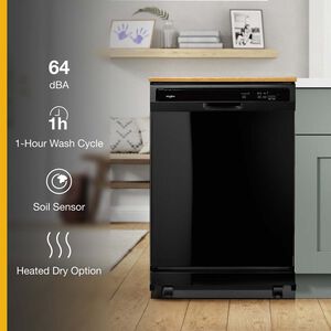 Whirlpool 24 in. Front Control Portable Dishwasher with 64 dBa Sound Level & Pocket - Black, Black, hires