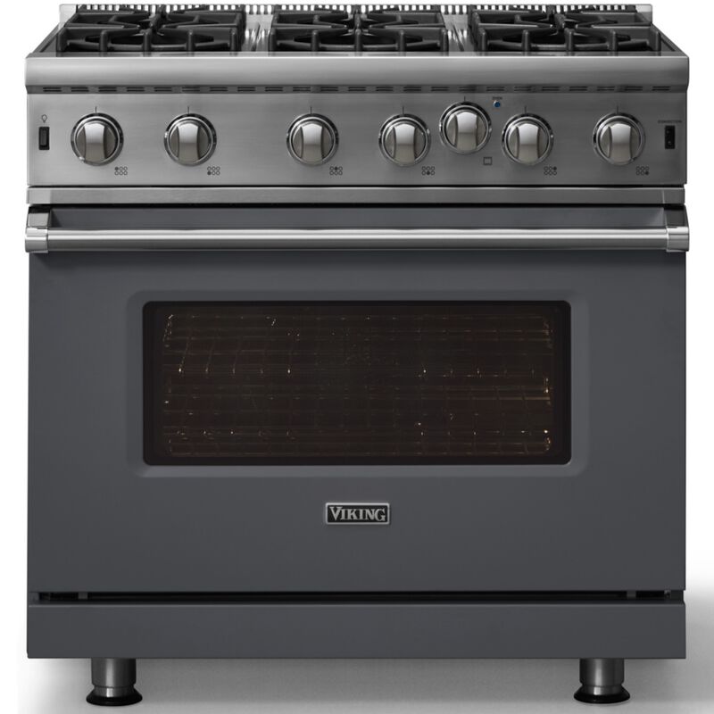 Viking 5 Series 36 in. 5.1 cu. ft. Standard Convection Gas Range with Open Burners - Cast Black, , hires