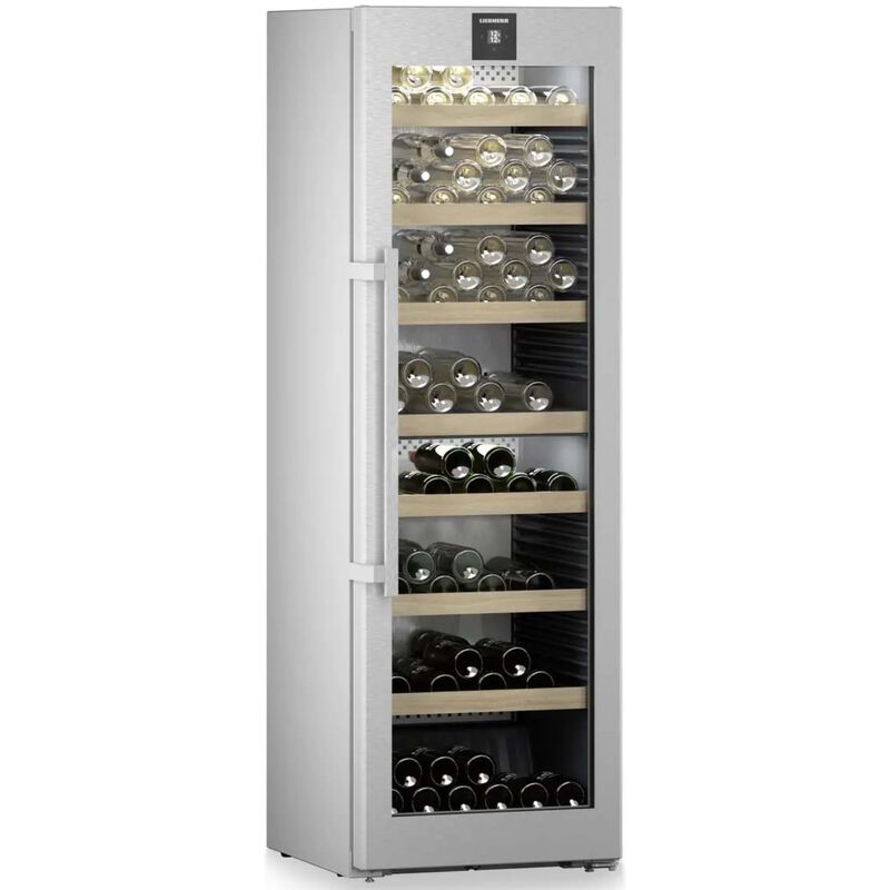 Liebherr 24 in. Freestanding Wine Cabinet with Wood Racks, Dual Temperature Zones & 155-Bottle Capacity - Stainless Steel, , hires