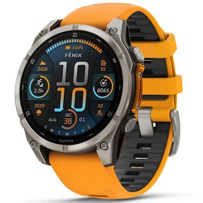 Garmin f nix 8 47 mm, AMOLED Smart Watch - Sapphire, Titanium with Spark Orange/Graphite Silicone Band | 010-02904-10