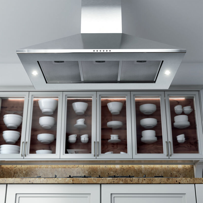 XO 36 in. Convertible Chimney Style Range Hood with 600 CFM, 3 Fan Speeds & 2 LED Lights - Stainless Steel, , hires