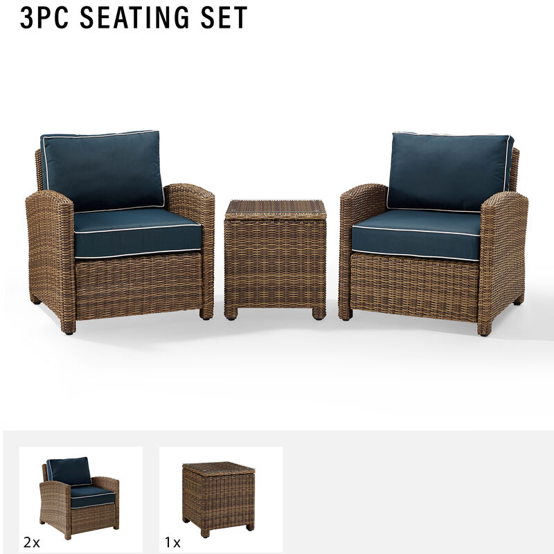Crosley Bradenton 3-Piece Outdoor Chair and Side Table Set - Navy, , hires