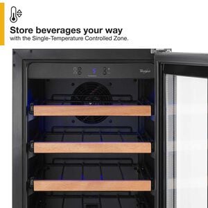 Whirlpool 15 in. Undercounter Wine Cooler with Wood Racks, Single Temperature Zone & 34 Bottle Capacity - Stainless Steel, , hires