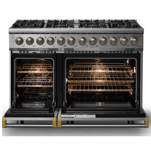 Viking 5 Series 48 in. 7.3 cu. ft. True European Convection Double Oven Dual Fuel Range with 8 Sealed Burners - Stainless Steel, , hires