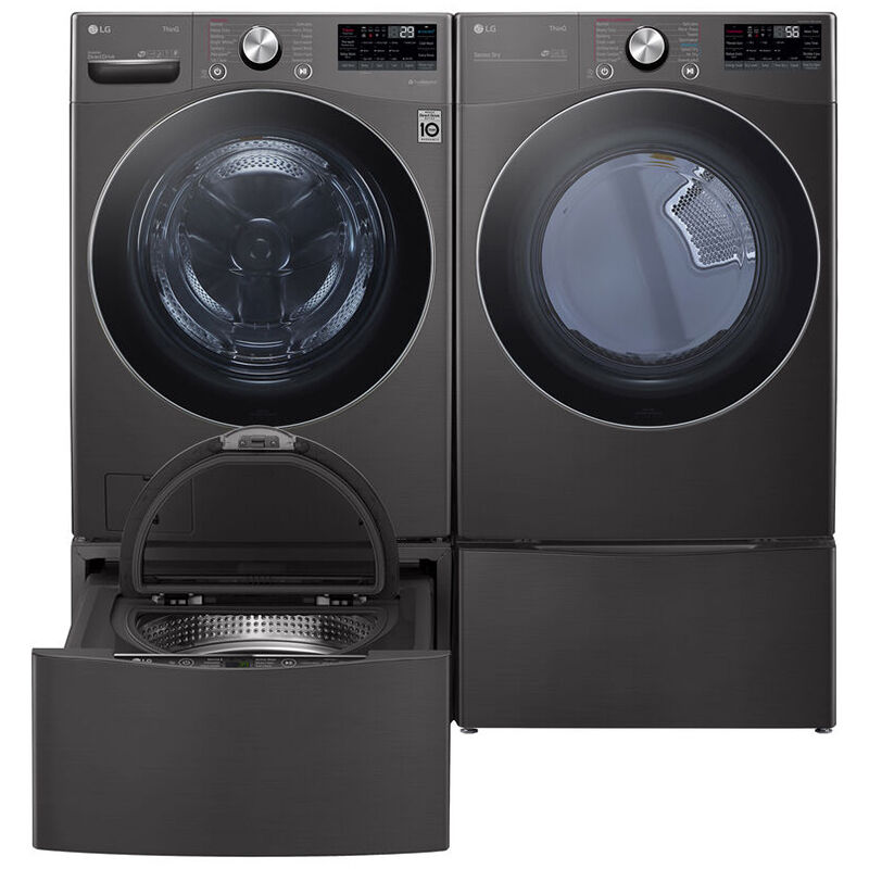 LG 27 in. 7.4 cu. ft. Smart Stackable Round-Door Electric Dryer with Tempered Glass, Built-In Intelligence, Sensor Dry, Turbo Steam, Sanitize & Steam Cycle - Black Steel, Black Steel, hires