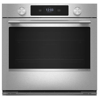 KitchenAid 30 in. 5.0 cu. ft. Smart Steam Electric Single Wall Oven with True European Convection - Stainless Steel with PrintShield Finish | KOES730SPS